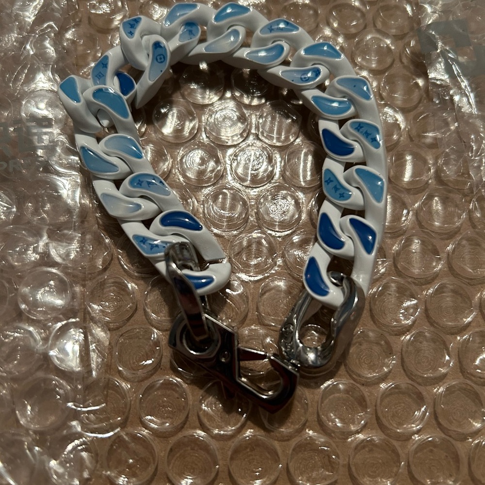 White & blue one of a kind stainless steel bracelet